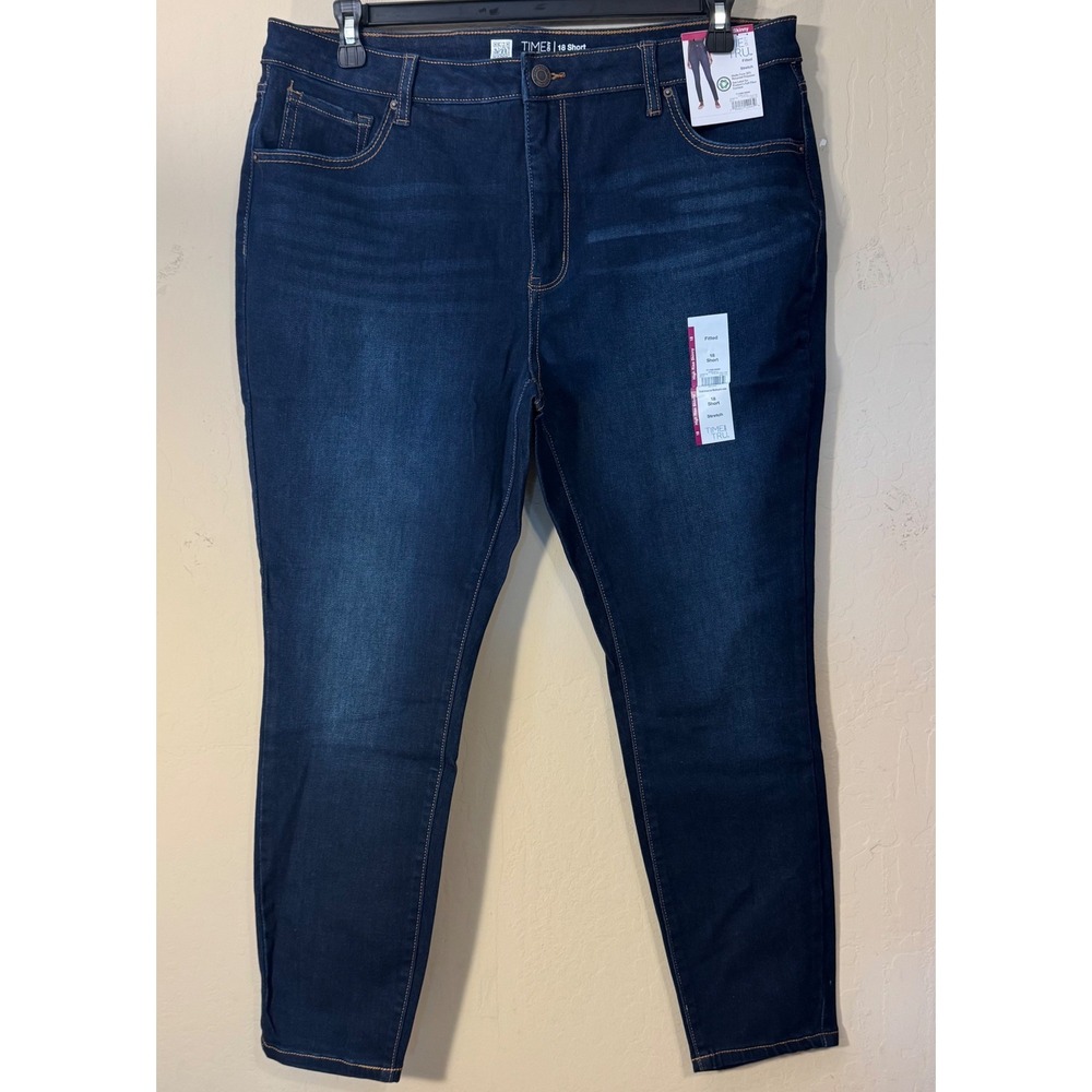 Time and Tru Skinny Jeans Women 18 Short Dark Wash High Rise Stretch Denim NEW